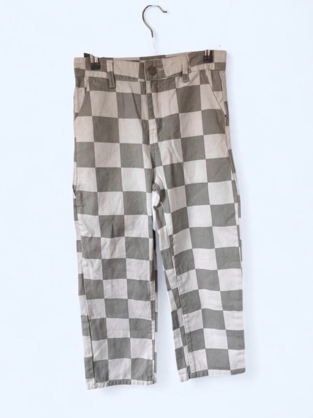 Girls Checkered Gray & White Checkered Button Zipper Casual Pants size 8/9